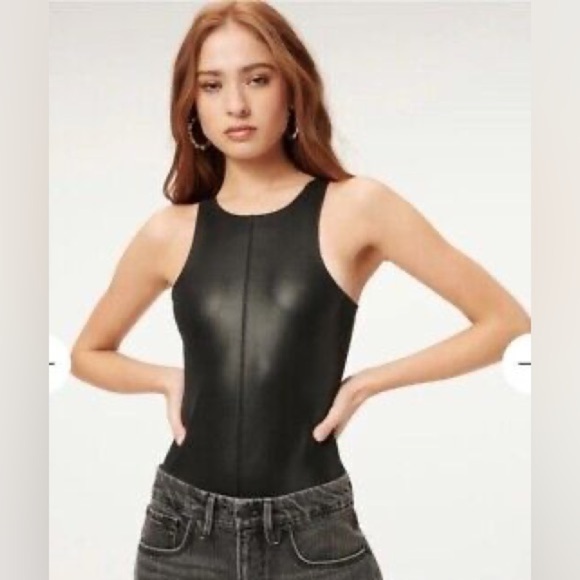 Good American Tops - Good American Faux Leather Bodysuit sz 4
